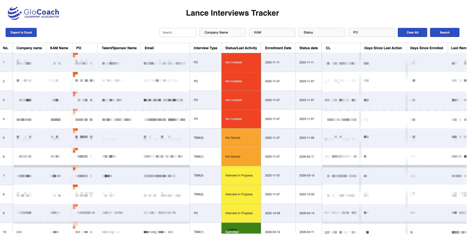 Lance Interviews Tracker — live status view inside the CL Dashboard